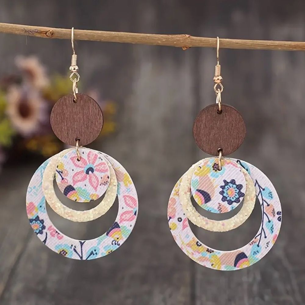 Multi-Layered Floral Print Earrings